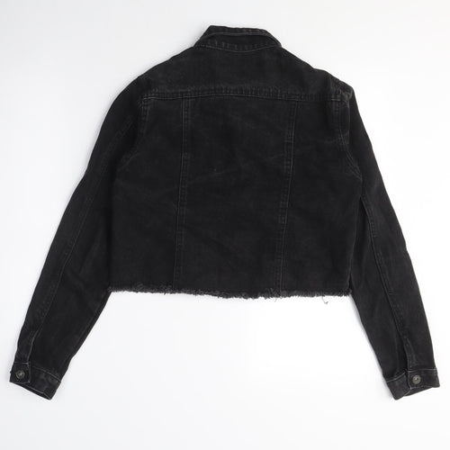 Giselle Womens Black Jacket Size 10 Button - Distressed, Black Denim Jacket