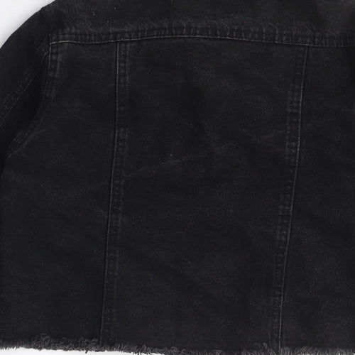 Giselle Womens Black Jacket Size 10 Button - Distressed, Black Denim Jacket