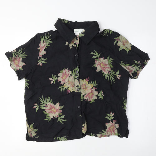 Coldwater Creek Mens Black Floral Silk Button-Up Size L Collared Button