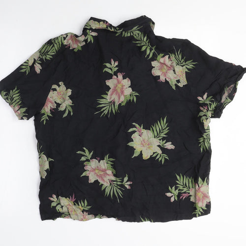 Coldwater Creek Mens Black Floral Silk Button-Up Size L Collared Button