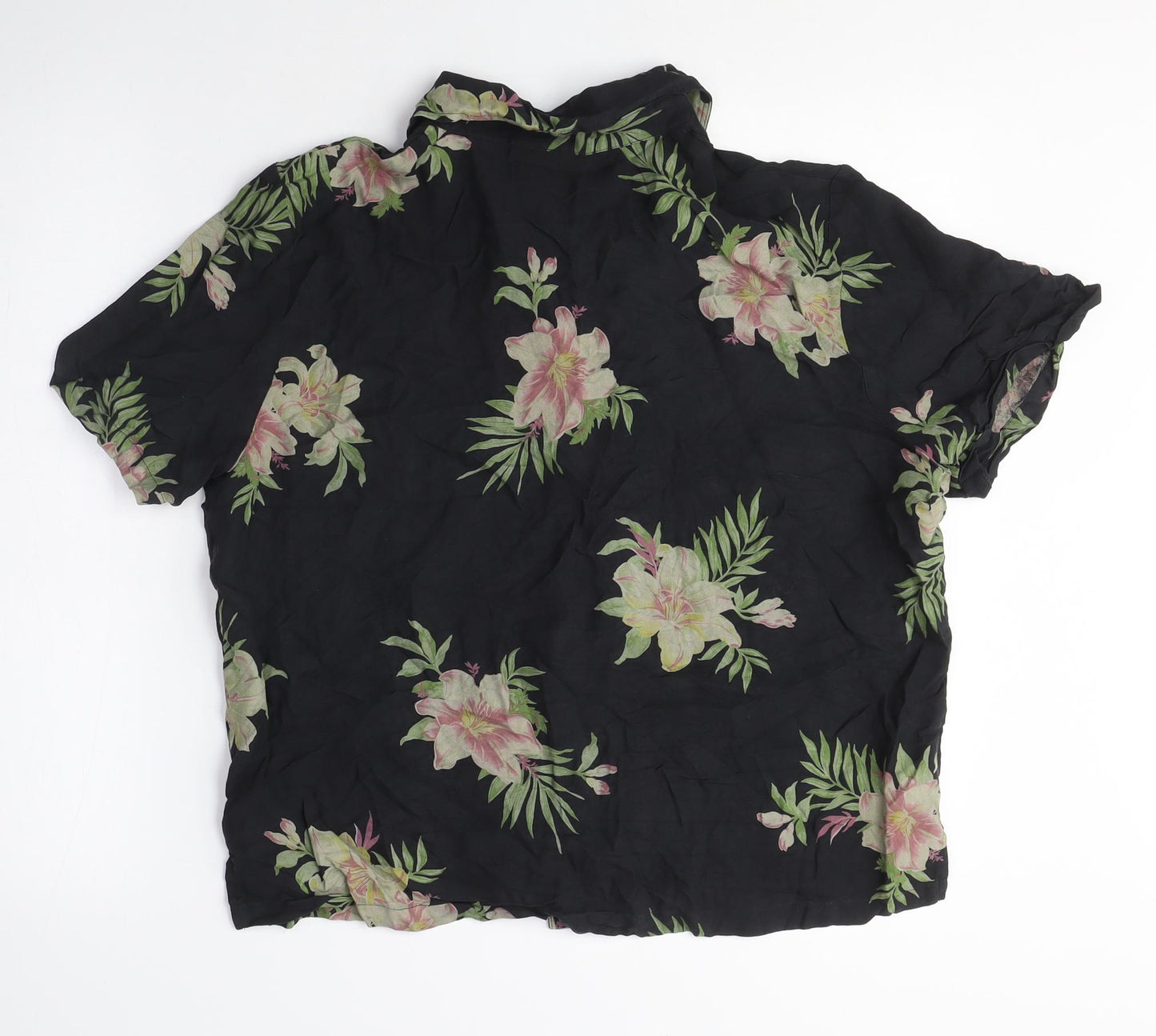 Coldwater Creek Mens Black Floral Silk Button-Up Size L Collared Button