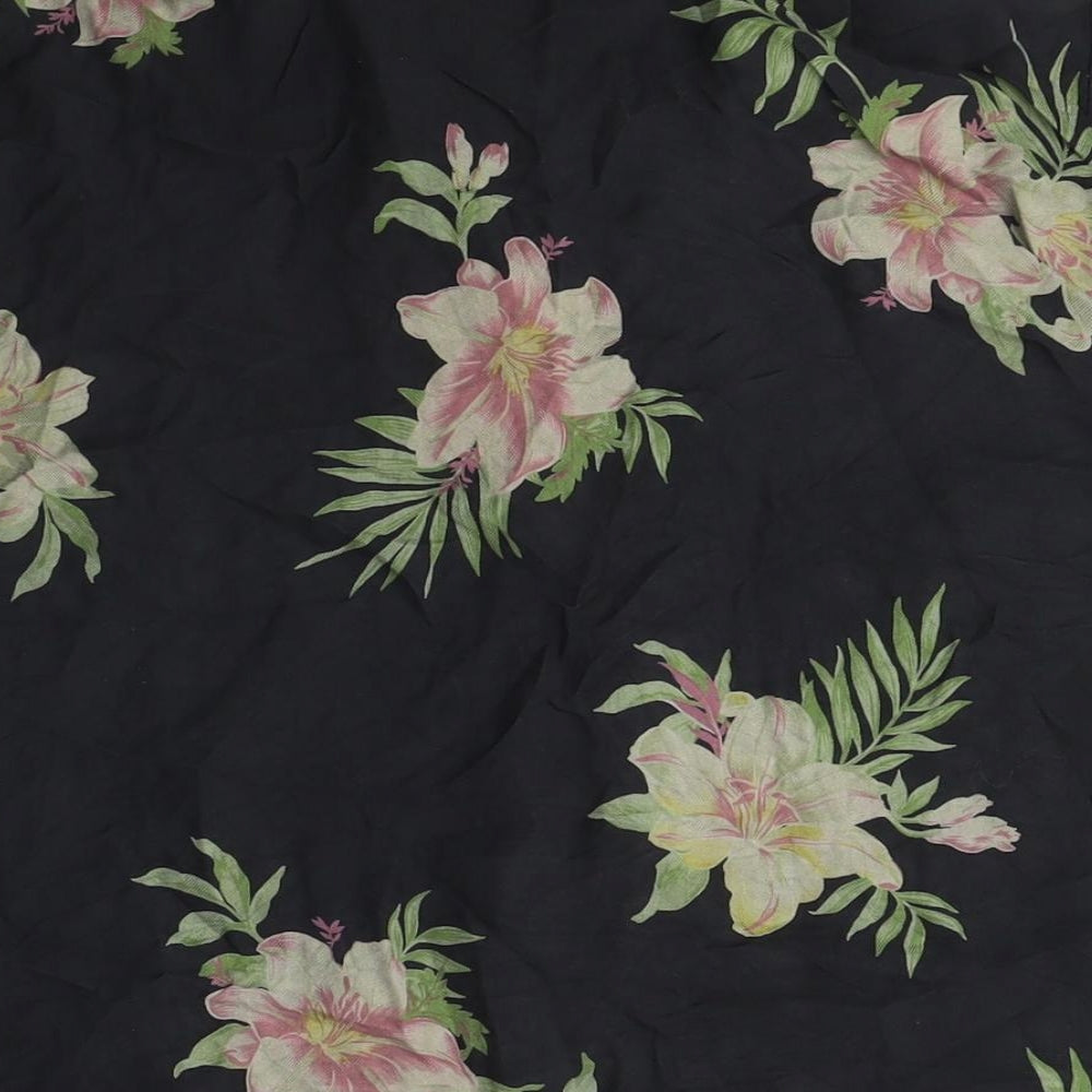 Coldwater Creek Mens Black Floral Silk Button-Up Size L Collared Button
