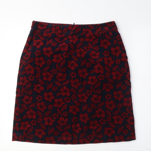 Seasalt Cornwall Womens Red Floral Cotton A-Line Skirt Size 12 Zip - Double Lined