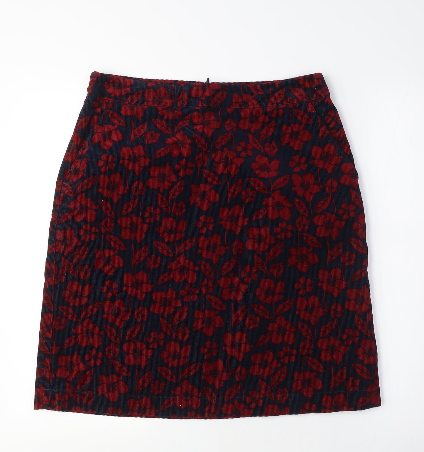 Seasalt Cornwall Womens Red Floral Cotton A-Line Skirt Size 12 Zip - Double Lined