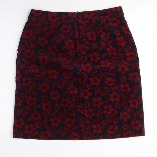 Seasalt Cornwall Womens Red Floral Cotton A-Line Skirt Size 12 Zip - Double Lined