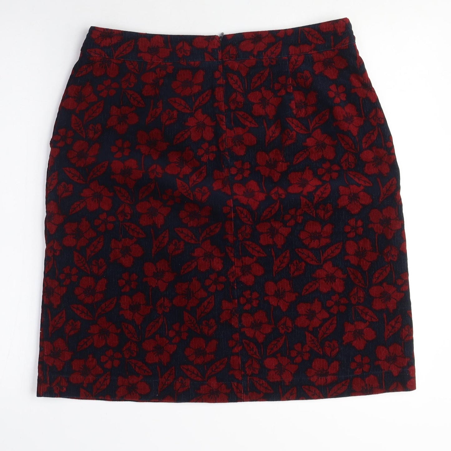 Seasalt Cornwall Womens Red Floral Cotton A-Line Skirt Size 12 Zip - Double Lined