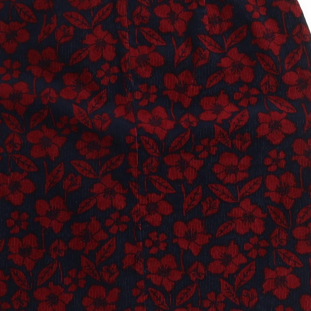 Seasalt Cornwall Womens Red Floral Cotton A-Line Skirt Size 12 Zip - Double Lined
