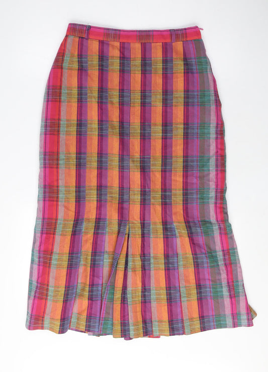 Betty Barclay Womens Pink Plaid Cotton A-Line Skirt Size 6 Zip - Vintage, Pleated bottom