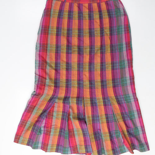 Betty Barclay Womens Pink Plaid Cotton A-Line Skirt Size 6 Zip - Vintage, Pleated bottom