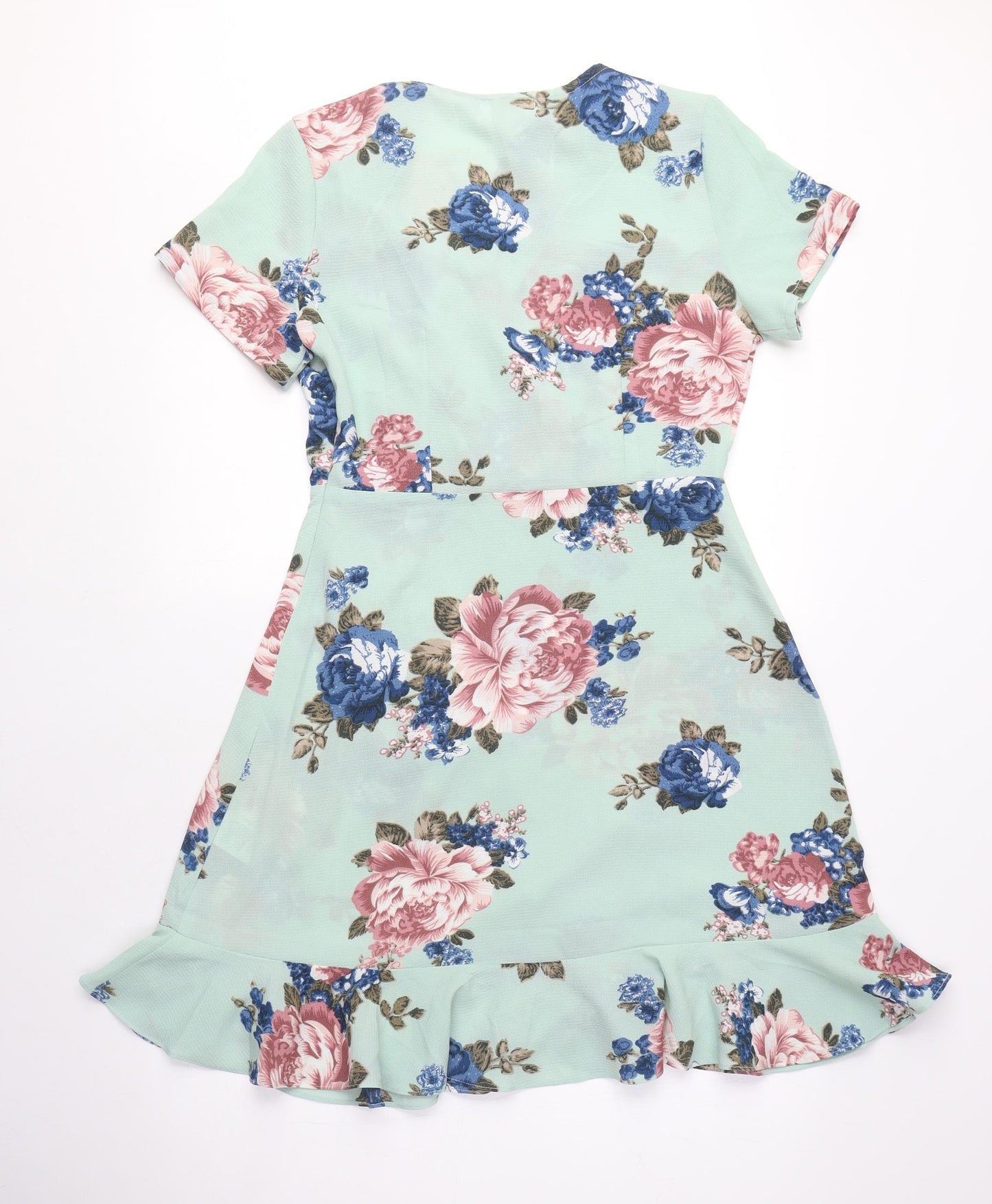 Stella Morgan Womens Green Floral Polyester Wrap Dress Size 10 V-Neck Zip