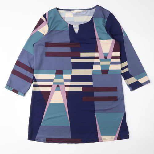 Epilogue Womens Blue Colourblock Polyester Tunic T-Shirt Size 12 Crew Neck