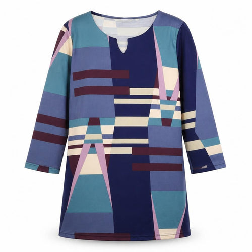 Epilogue Womens Blue Colourblock Polyester Tunic T-Shirt Size 12 Crew Neck