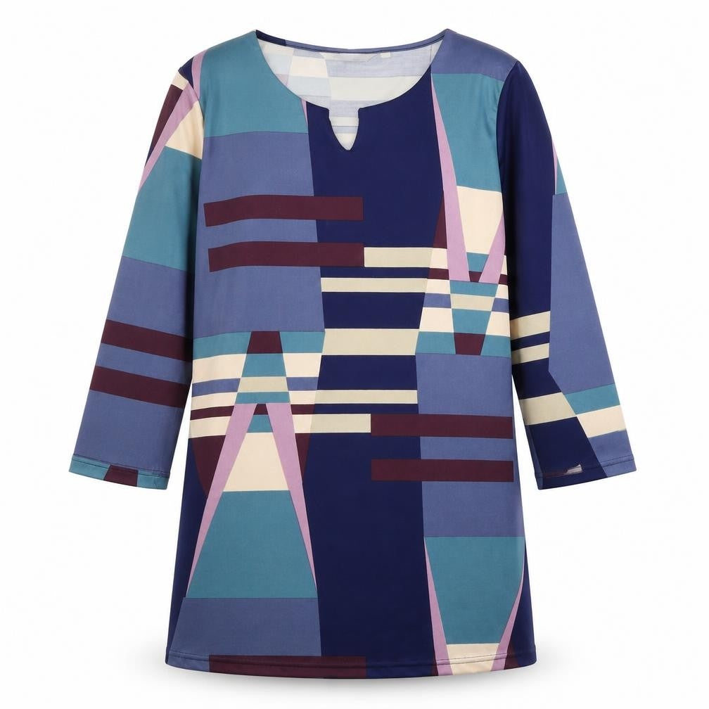 Epilogue Womens Blue Colourblock Polyester Tunic T-Shirt Size 12 Crew Neck