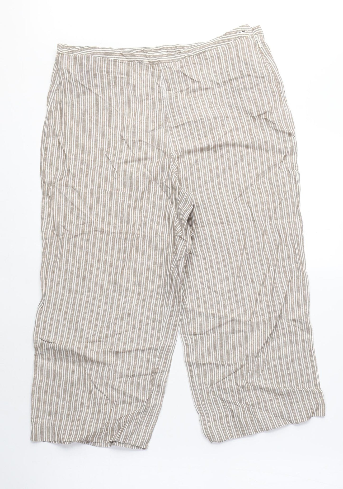 Boden Womens Beige Striped Linen Capri Trousers Size 12 L20 in Regular Zip