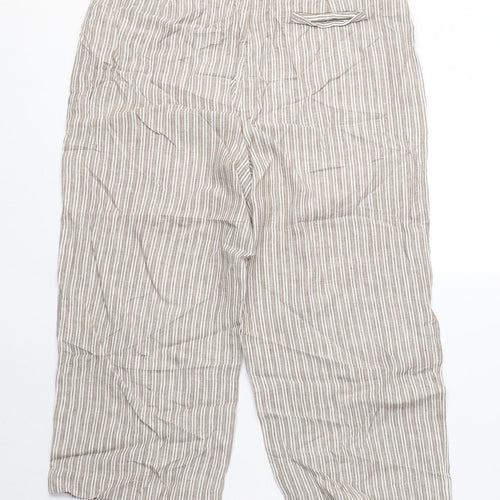 Boden Womens Beige Striped Linen Capri Trousers Size 12 L20 in Regular Zip