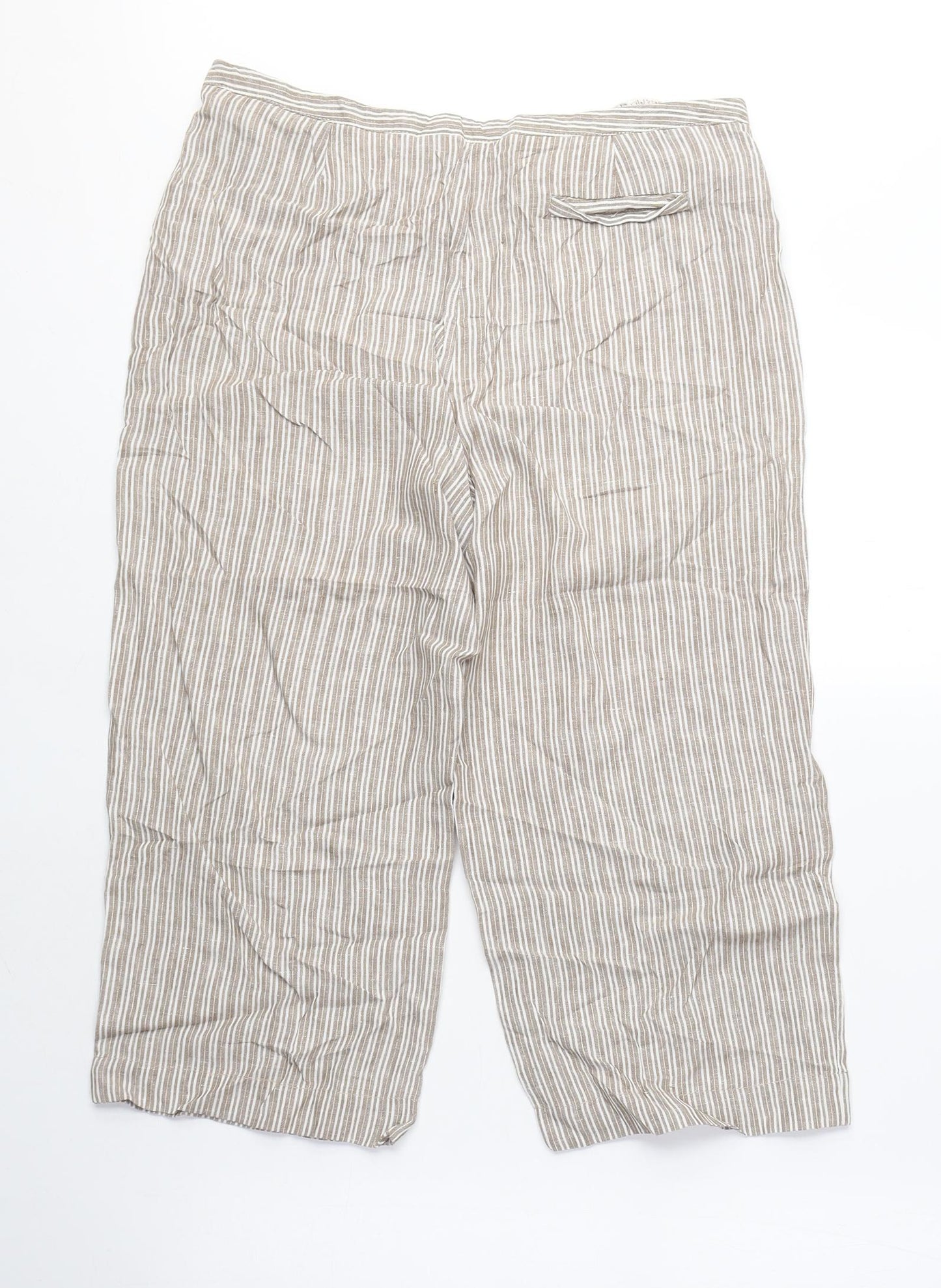 Boden Womens Beige Striped Linen Capri Trousers Size 12 L20 in Regular Zip