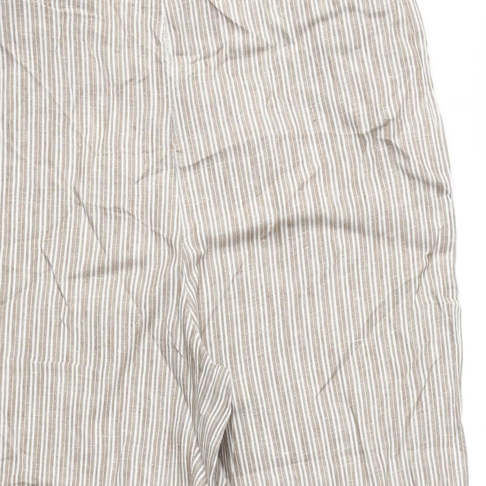 Boden Womens Beige Striped Linen Capri Trousers Size 12 L20 in Regular Zip