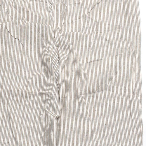 Boden Womens Beige Striped Linen Capri Trousers Size 12 L20 in Regular Zip