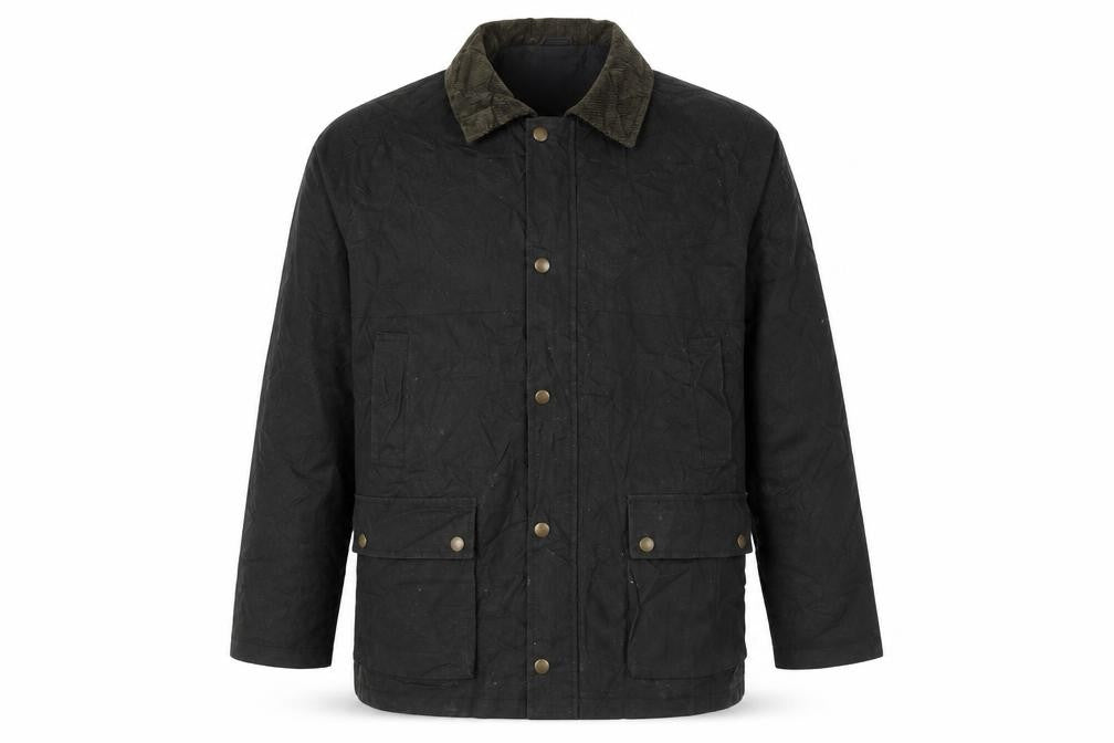 Front view of Harvey & Jones men’s black jacket coat, size 2XL, zip - vintage