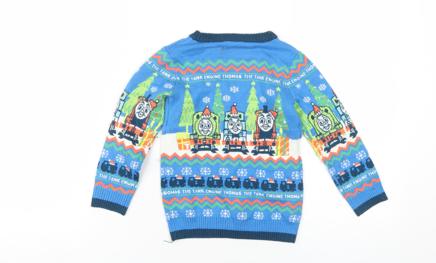 Thomas & Friends Boys Blue Crew Neck Geometric Acrylic Pullover Jumper Size 3-4 Years Pullover - Thomas the Tank Engine