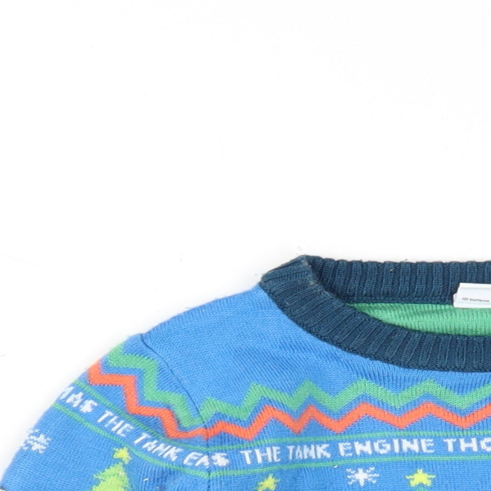 Thomas & Friends Boys Blue Crew Neck Geometric Acrylic Pullover Jumper Size 3-4 Years Pullover - Thomas the Tank Engine