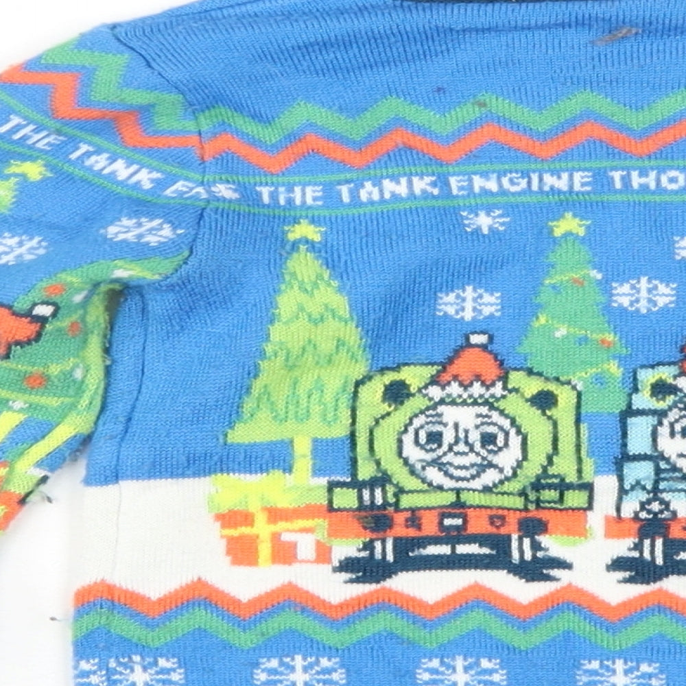 Thomas & Friends Boys Blue Crew Neck Geometric Acrylic Pullover Jumper Size 3-4 Years Pullover - Thomas the Tank Engine