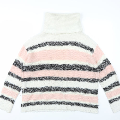 Brave Soul Womens Pink Roll Neck Striped Acrylic Pullover Jumper Size 14