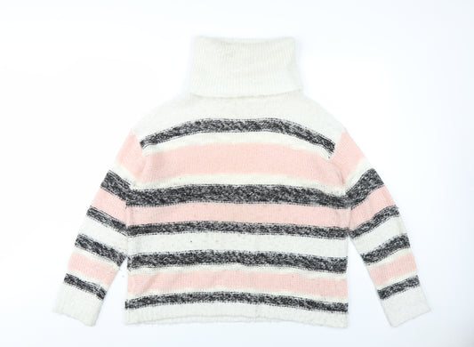 Brave Soul Womens Pink Roll Neck Striped Acrylic Pullover Jumper Size 14