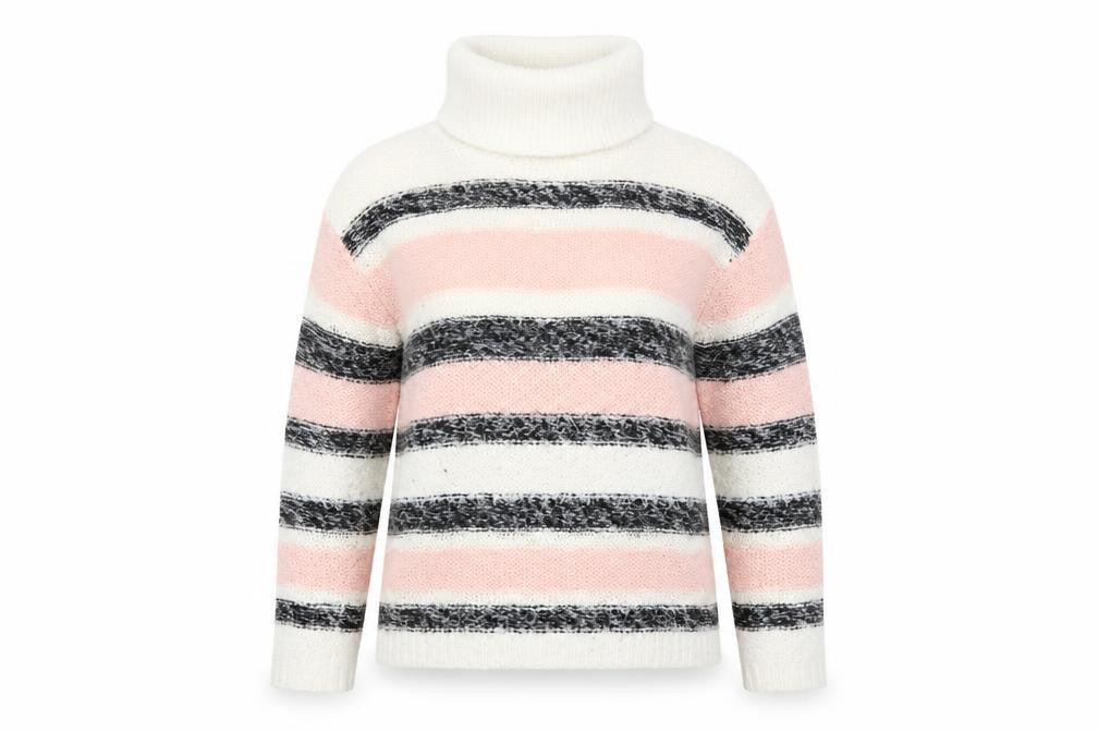 Brave Soul Womens Pink Roll Neck Striped Acrylic Pullover Jumper Size 14