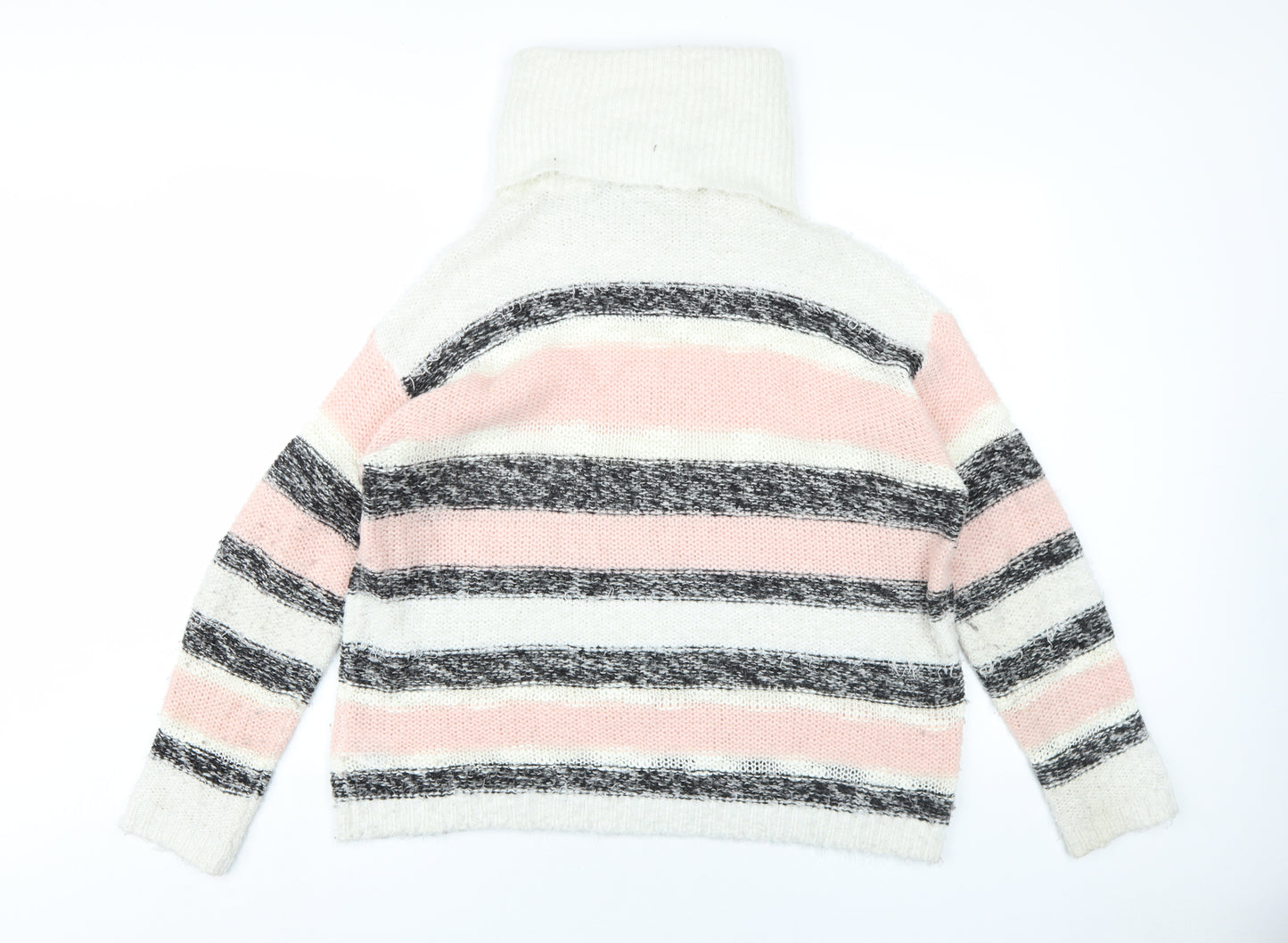 Brave Soul Womens Pink Roll Neck Striped Acrylic Pullover Jumper Size 14