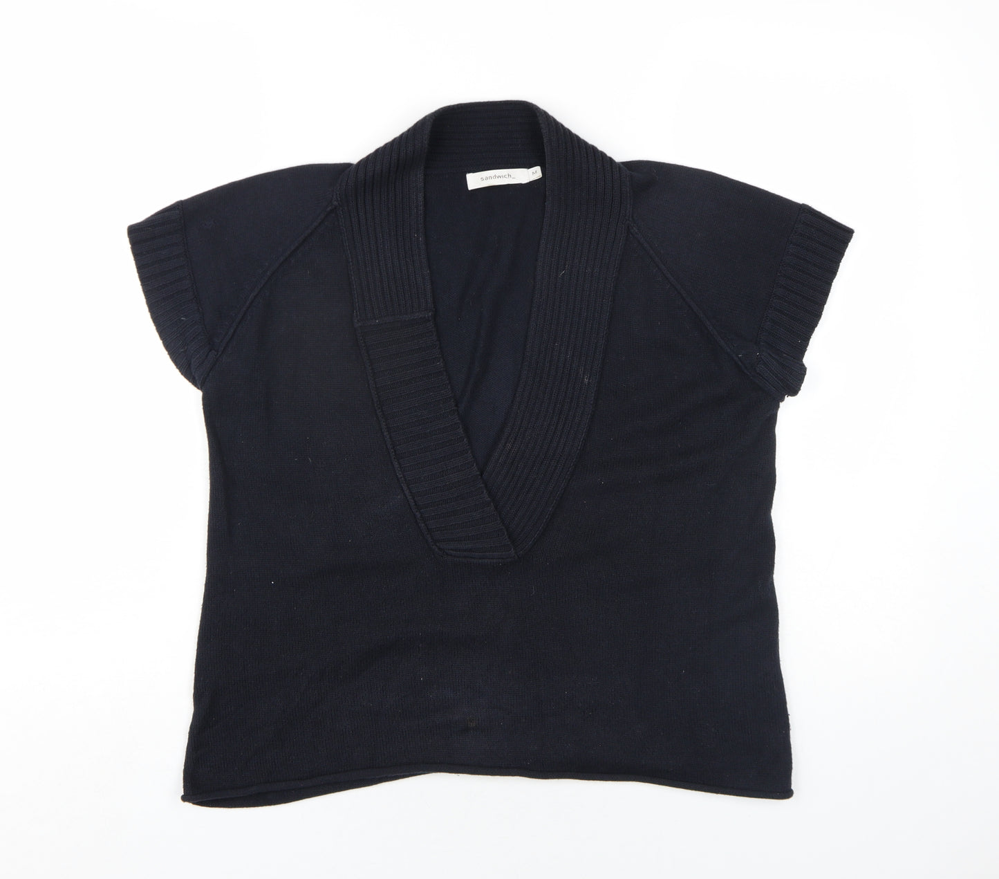 Sandwich Womens Black V-Neck Cotton Pullover Jumper Size M