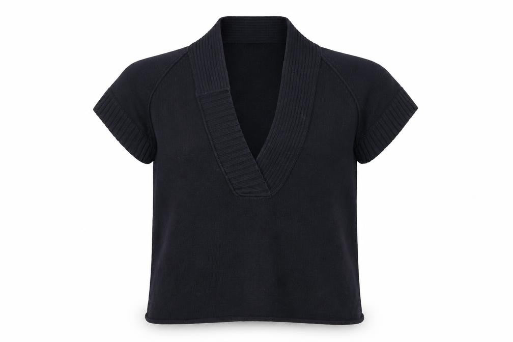 Front view of Sandwich women’s black v-neck cotton jumper, size M