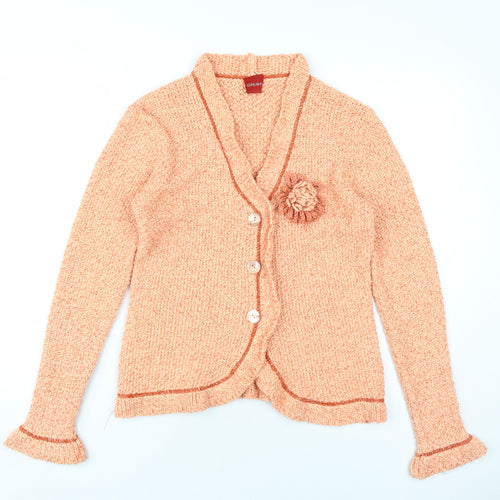 Olsen Womens Orange V-Neck Cotton Cardigan Jumper Size 10