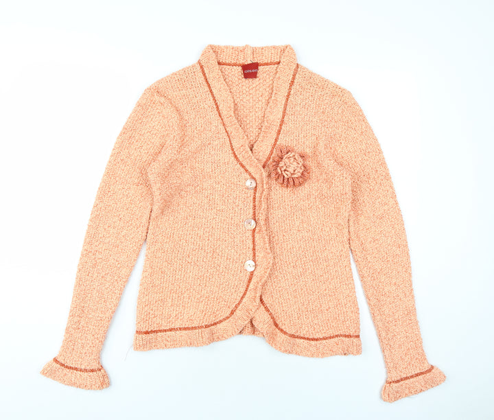 Olsen Womens Orange V-Neck Cotton Cardigan Jumper Size 10