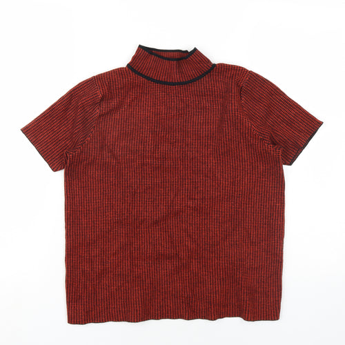 Zara Womens Orange Viscose Basic T-Shirt Size L Mock Neck