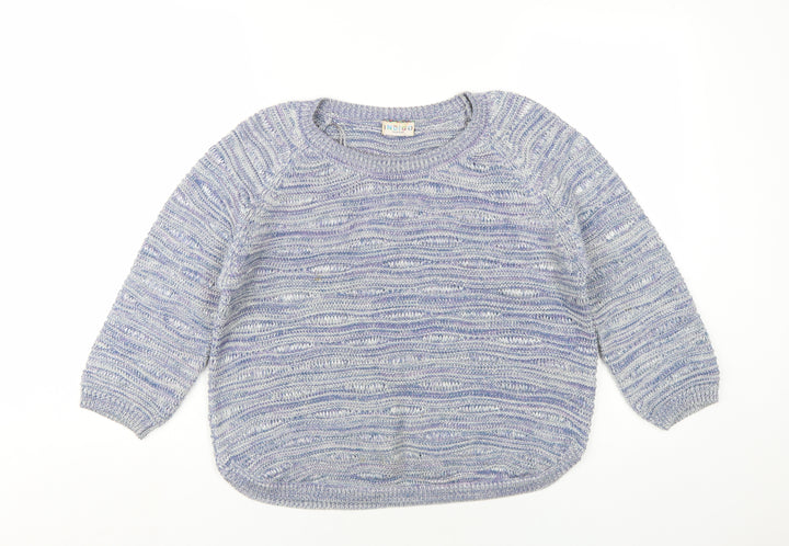 Indigo Womens Blue Round Neck Cotton Pullover Jumper Size 14