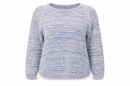 Front view of Indigo women’s blue round neck cotton jumper, size UK 14