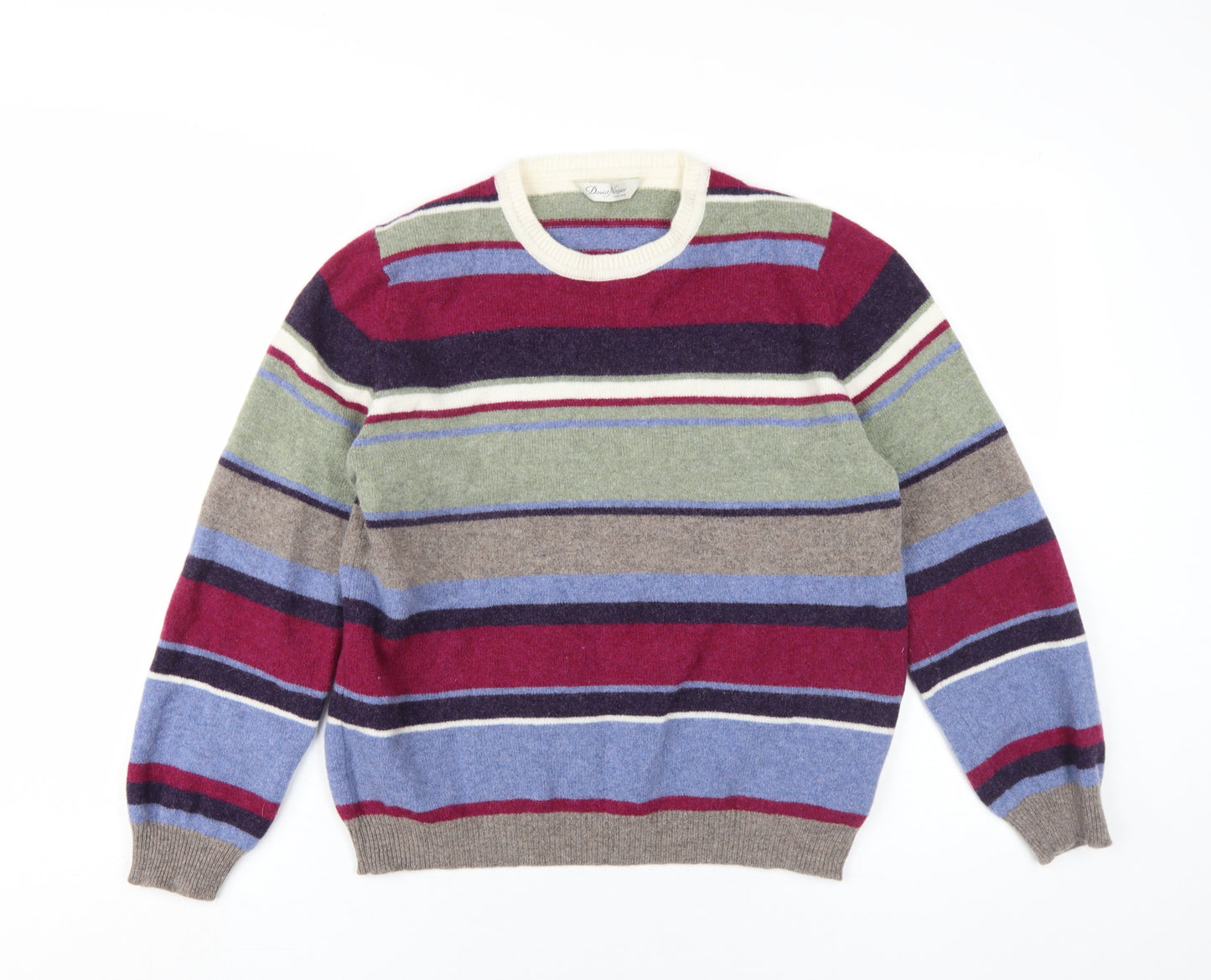 David Nieper Womens Multicoloured Round Neck Striped Wool Pullover Jumper Size 16
