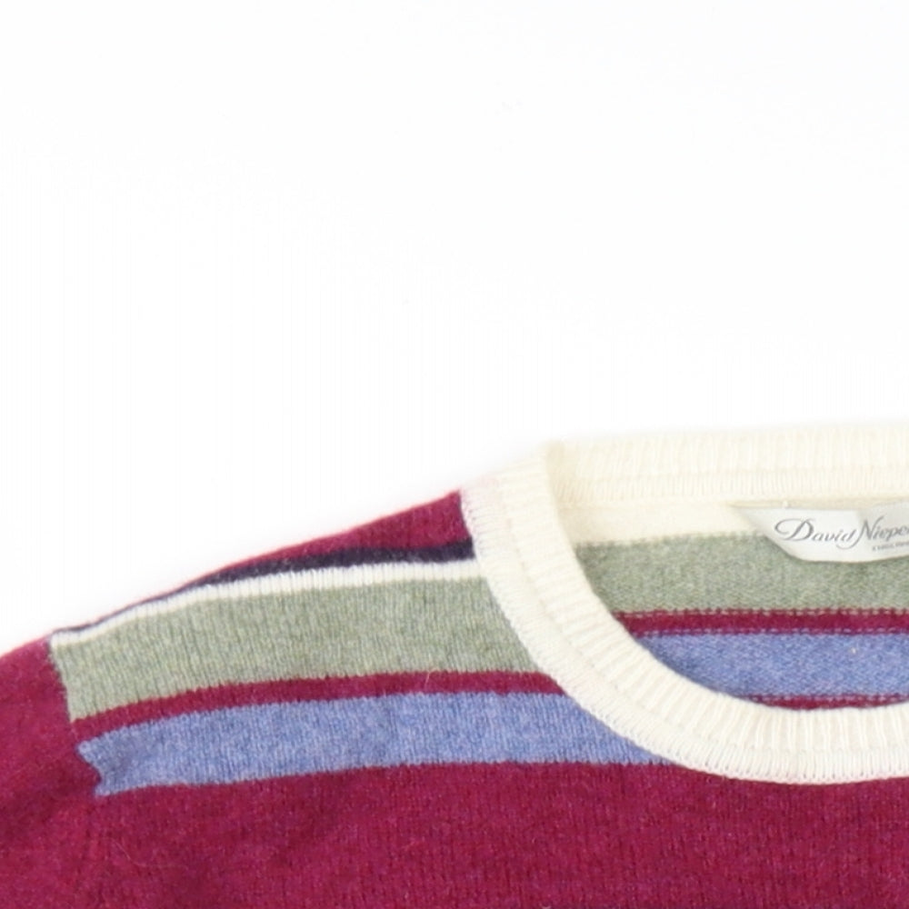 David Nieper Womens Multicoloured Round Neck Striped Wool Pullover Jumper Size 16