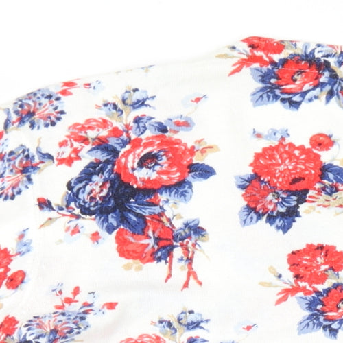 Laura Ashley Womens White Round Neck Floral Cotton Cardigan Jumper Size 18