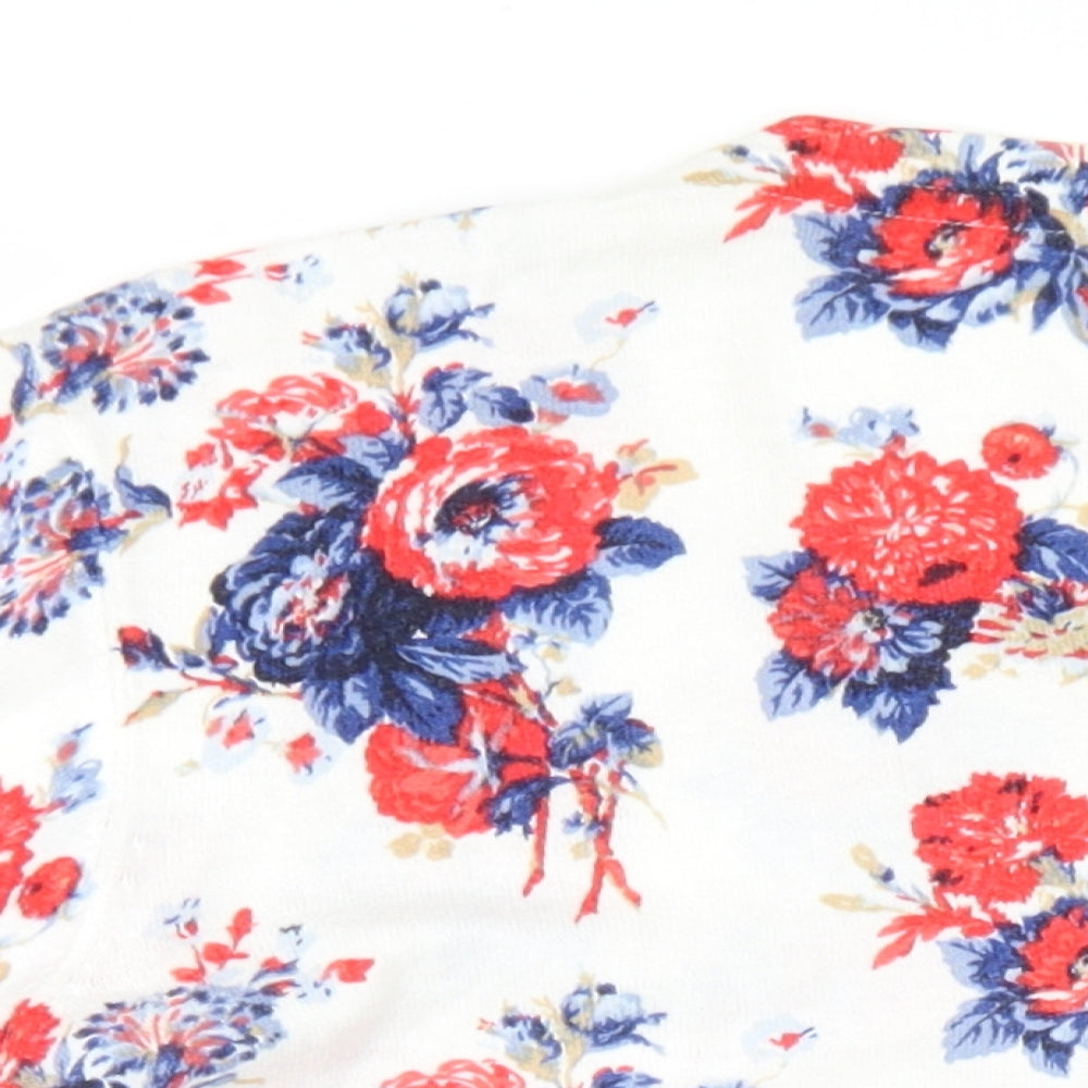 Laura Ashley Womens White Round Neck Floral Cotton Cardigan Jumper Size 18