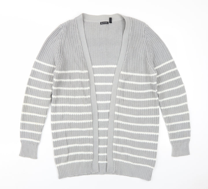 Brave Soul Womens Green V-Neck Striped Cotton Cardigan Jumper Size 14