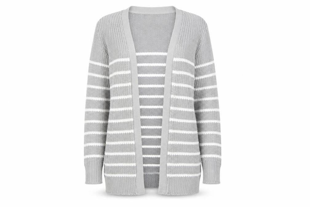 Brave Soul Womens Green V-Neck Striped Cotton Cardigan Jumper Size 14