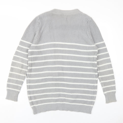Brave Soul Womens Green V-Neck Striped Cotton Cardigan Jumper Size 14