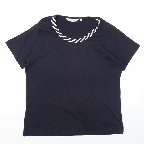 EWM Womens Blue Cotton Basic T-Shirt Size 18 Round Neck