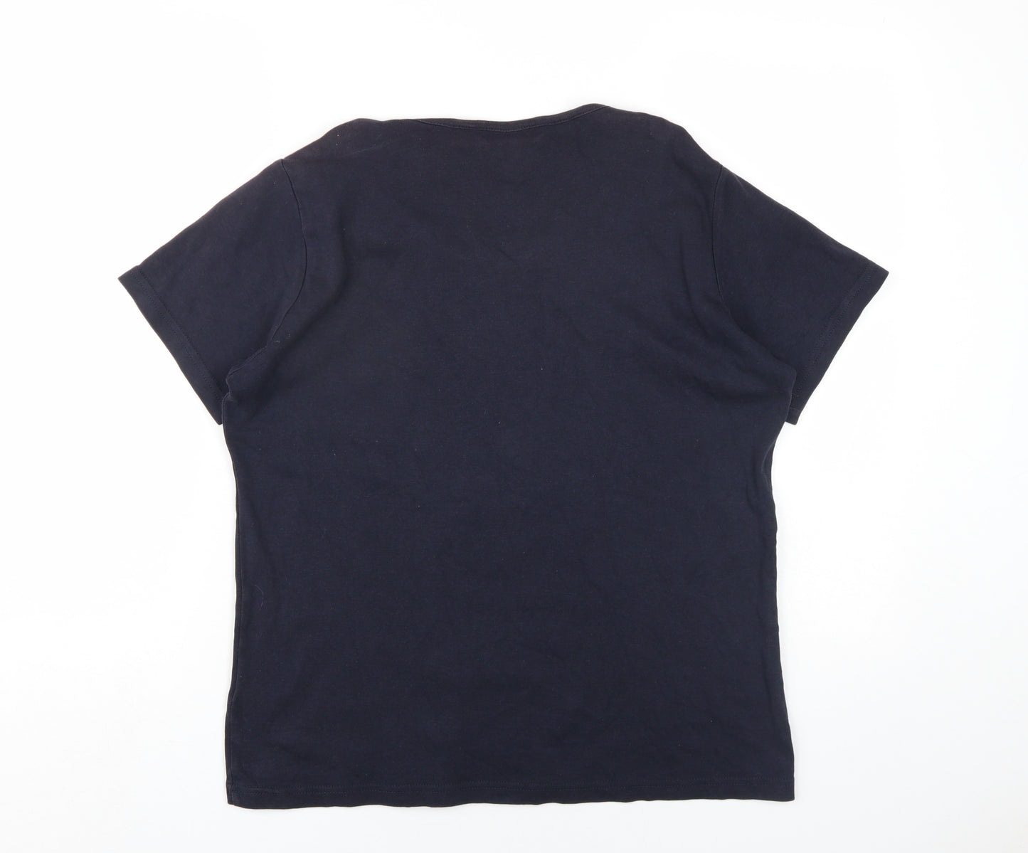 EWM Womens Blue Cotton Basic T-Shirt Size 18 Round Neck