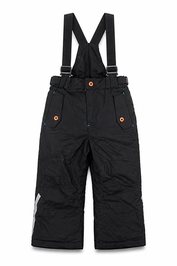 Front view of Killtec boys’ black polyester snow pants trousers, size 2, years regular zip