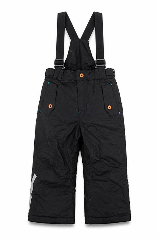 Front view of Killtec boys’ black polyester snow pants trousers, size 2, years regular zip