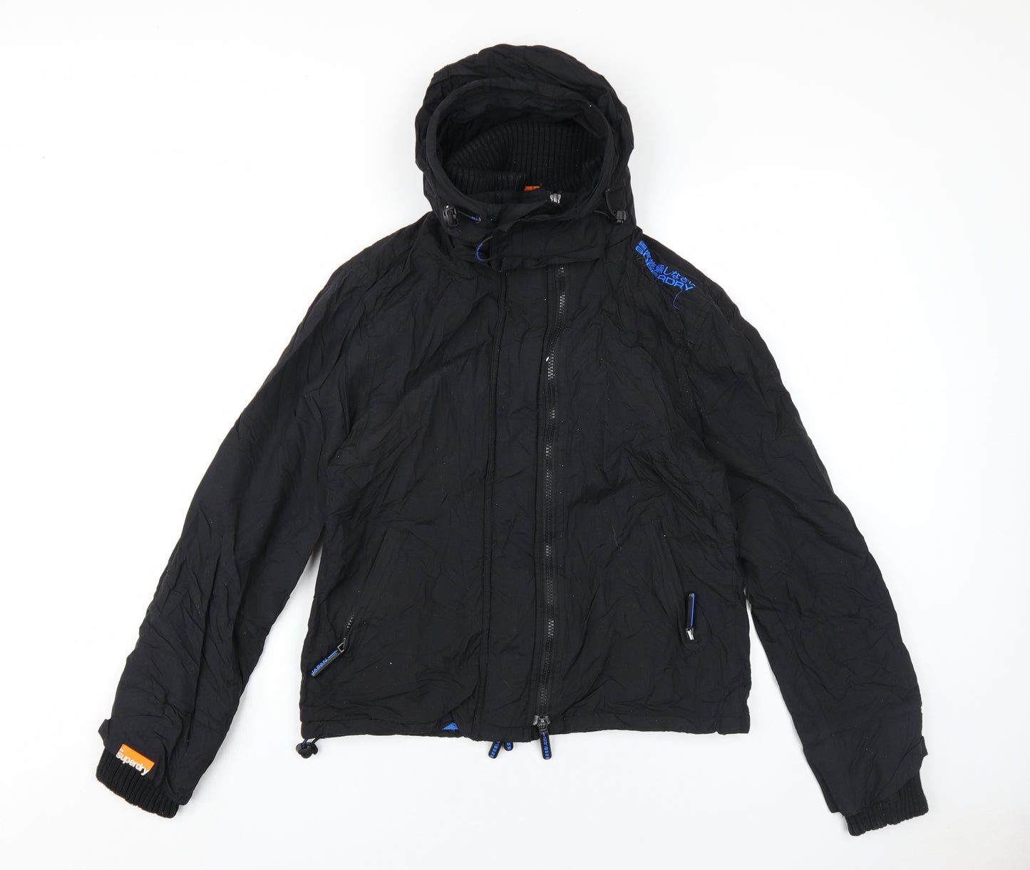 Superdry Mens Black Rain Coat Coat Size L Zip