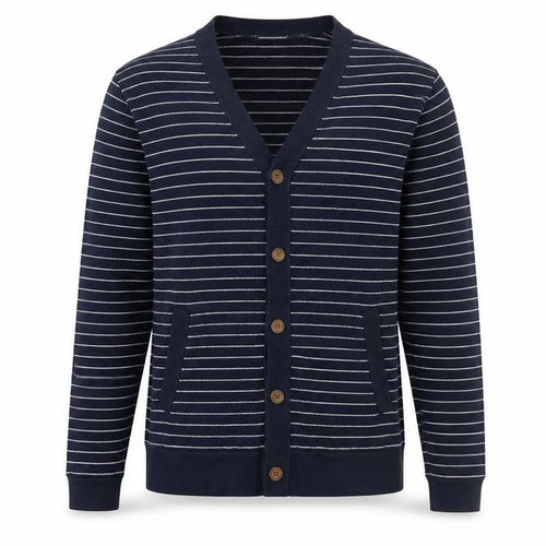 Hawkings McGill Mens Blue V-Neck Striped Cotton Cardigan Jumper Size S Long Sleeve